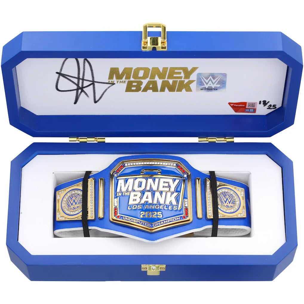 John Cena WWE Autographed Money In The Bank 2025 Blue Mini Title In Gift Box - Limited Edition of 25