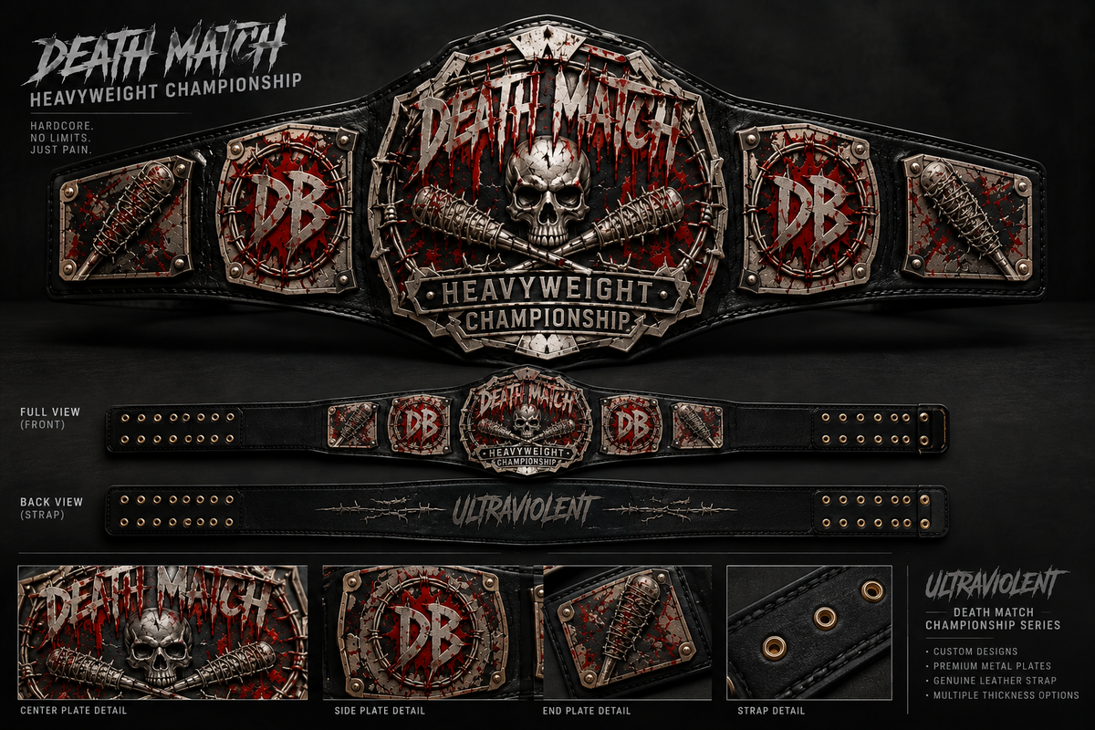 Death Match Heavyweight Championship Belt – Ultraviolent Custom Wrestling Title Belt – DB Side Plates